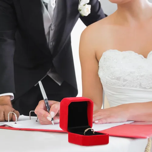 Vista 4 de Yaomiao Caja de terciopelo para anillos de boda, caja de anillos de compromiso, cajas de joyería, caja de embalaje para anillo, soporte