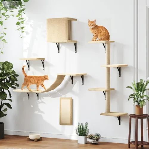 Vista 2 de COZIWOW Muebles para gatos montados en la pared, estantes y perchas de pared para gatos, estantes flotantes para gatos para pared, juego de 5 (beige)