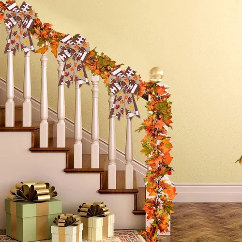 Vista 5 de ALIBBON 2 lazos de otoño para coronas, lazos de corona de Acción de Gracias, lazos de Super Bowl, lazos marrones para puerta delantera, decoración