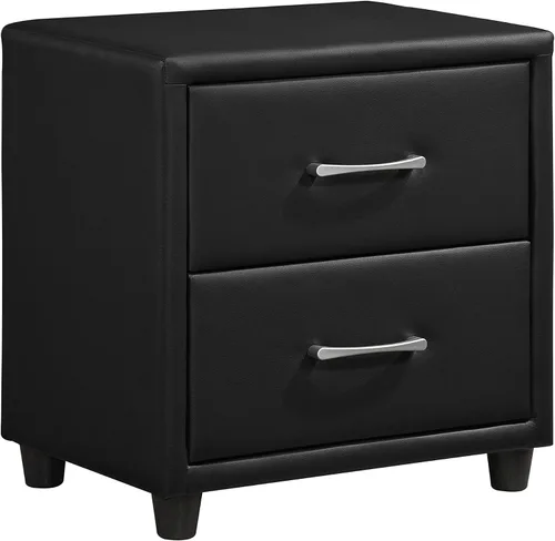 Vista 5 de NewCosmos Cubierta contemporánea de piel sintética negra duradera, 1 mesita de noche de cajones, tiradores de barra de tono plateado, muebles