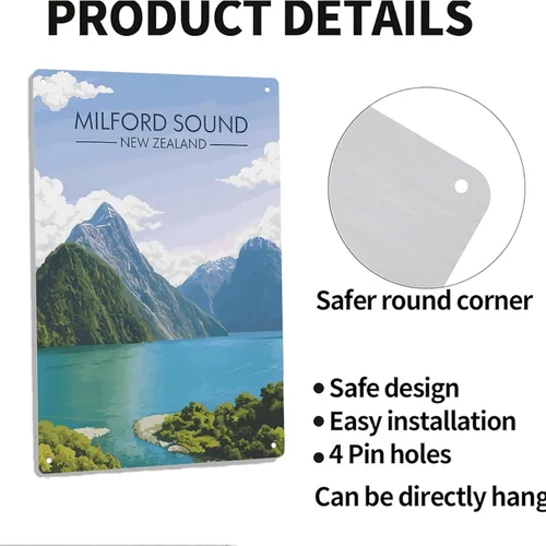 Vista 4 de CXHDSY Milford Sound Signs Posters - Cartel de metal divertido para hombre, cueva, baño, granja, dormitorio, sala de estar, cocina, garaje