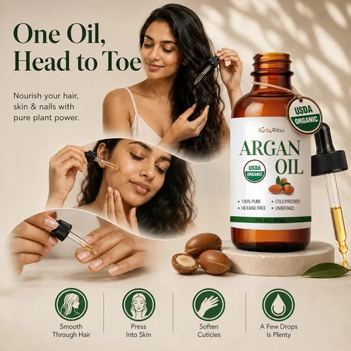 Vista 3 de BodyJ4You Aceite de argán orgánico para el cabello, piel y cara, protector
