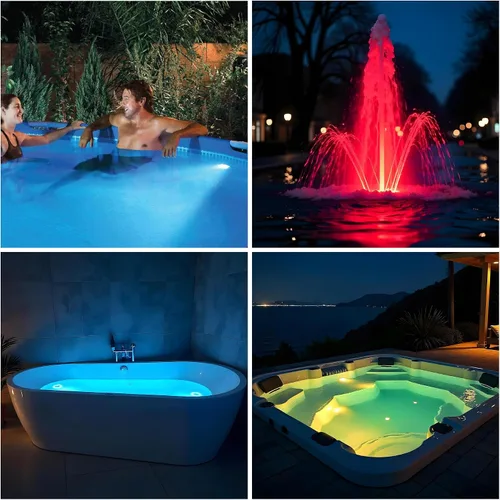 Vista 2 de Game Luces de piscina: 12 colores, 4 modos, fácil de instalar, control remoto, utiliza 3 pilas AAA, para piscinas sobre el suelo