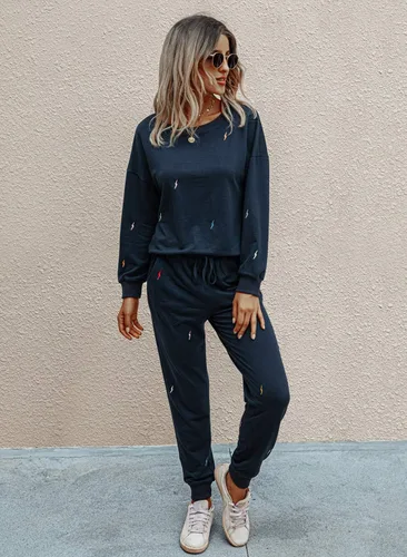 Vista 15 de Prettygarden - Conjunto de pijama de dos piezas para mujer, diseño de teñido anudado, sudadera informal de manga larga con pantalones largos, ropa