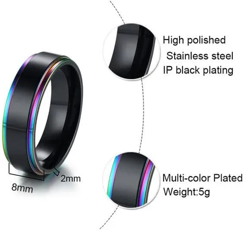 Vista 3 de Juego de anillos a juego personalizados para parejas para él y ella, anillos de promesa para parejas, anillos de boda de acero inoxidable negro