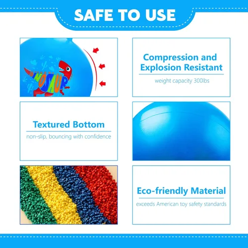 Vista 3 de Pelota saltarina, juguetes de dinosaurio para saltar para niños, pelota hinchable de 18 pulgadas con asa, juguetes saltarines azules inflables