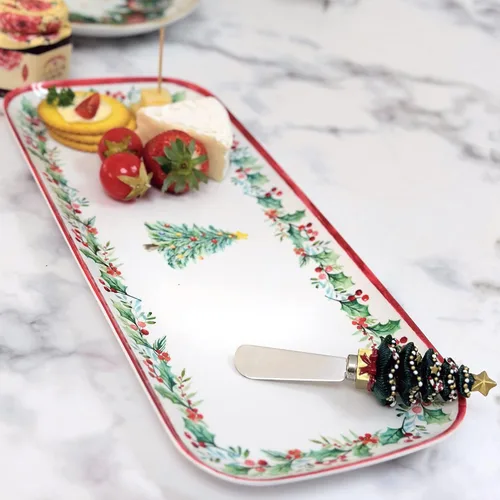 Vista 4 de UPware Bandeja de servir de melamina con árbol de Navidad, bandeja rectangular de 15 x 6.5 pulgadas, bandeja de comida libre de BPA para entretener