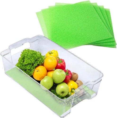 Vista 7 de Dualplex® Fruit & Veggie Life Extender Liner for Fridge Refrigerator Drawers, 13 x 10.5 Inches (4 Pack) – Extends the Life of Your Produce & Verde