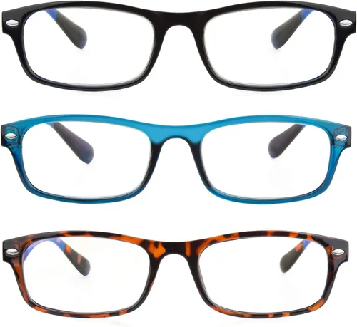 Vista 8 de Paquete de 3 gafas de lectura rectangulares con marco de plástico con bloqueo de luz azul y anti rayos UV