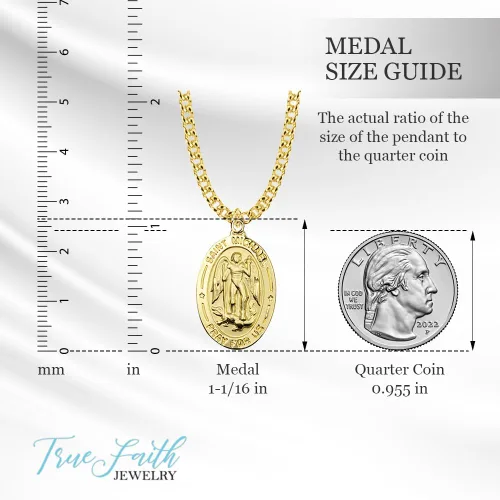 Vista 7 de TrueFaithJewelry Medalla de San Miguel Arcángel Reza por Nosotros, 1 pulgada Oro