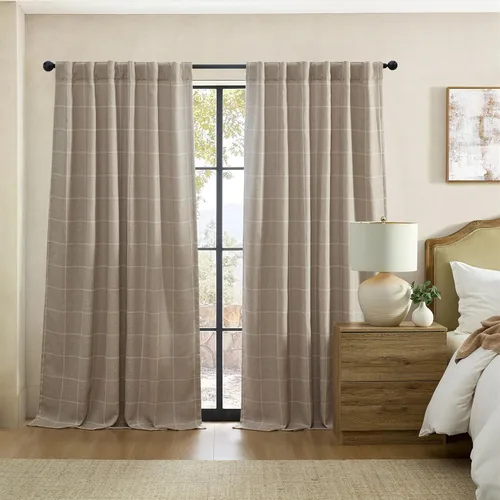 Vista 10 de Elrene Home Fashions Sawyer Panel Individual de Cortina Oscurecedora de Habitación con Diseño de Cuadros Windowpane con Bolsillo para Gris