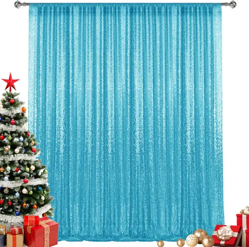 Vista 66 de 2 paneles de cortinas de fondo de lentejuelas verdes de 8 pies, cortinas de fondo de fotografía con purpurina para decoración de Navidad, boda