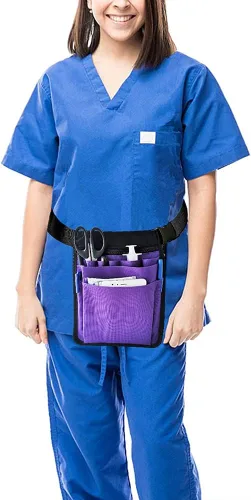 Vista 6 de Organizador para enfermeras de utilidad con cinturón Fanny Pack riñonera bolsa de cintura para herramientas de cuidado de tijeras médicas (púrpura)