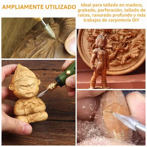 Vista 2 de Brocas de tallado de madera para herramienta giratoria Dremel, 5 piezas de accesorios de taladro de grabado, herramienta de tallado de madera