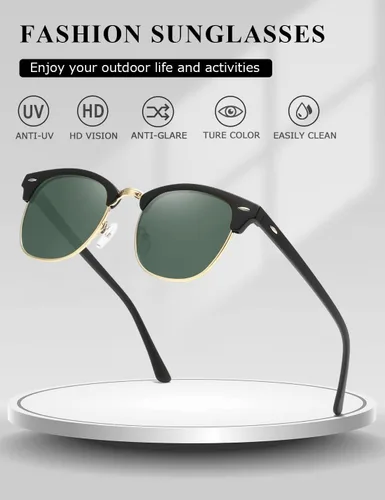 Vista 16 de AEVOGUE Gafas de sol polarizadas para mujeres y hombres semi marco retro gafas de sol AE0369