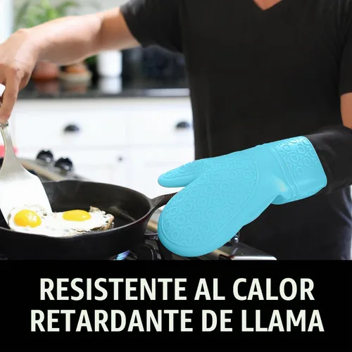 Vista 2 de HOMWE - Manopla de horno profesional y extralarga de silicona, guantes con forro acolchado, agarraderas resistentes al calor, guantes flexibles
