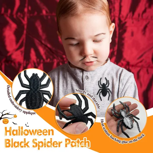 Vista 3 de Parches bordados de araña para planchar - Apliques de araña negra para disfraz de Halloween (12)