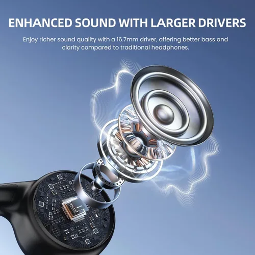 Vista 3 de HIFI WALKER Auriculares de conducción ósea, auriculares Bluetooth 6.0 de oreja abierta con micrófono, 18 horas de tiempo de reproducción