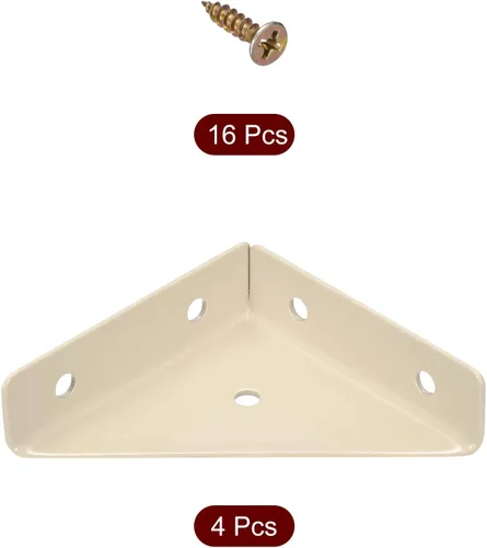 Vista 3 de uxcell 4 soportes de esquina angulares de 2.598 in x 2.598 in, soportes de acero laminado en frío con tornillos para borde de escritorio y cama Beige