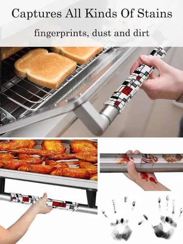 Vista 4 de Juego de 2 fundas para manijas de puerta de refrigerador rojo y negro para lavavajillas, microondas, horno, nevera, estufa, electrodomésticos