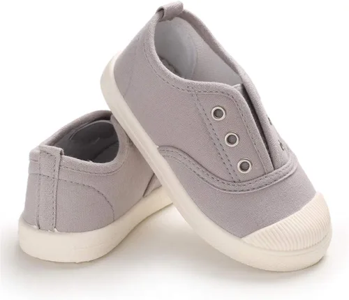 Vista 4 de E-FAK Zapatos para niños y niñas, tenis de lona sin cordones, ligeros, a la moda, casuales, para correr (niños pequeñosbebé)