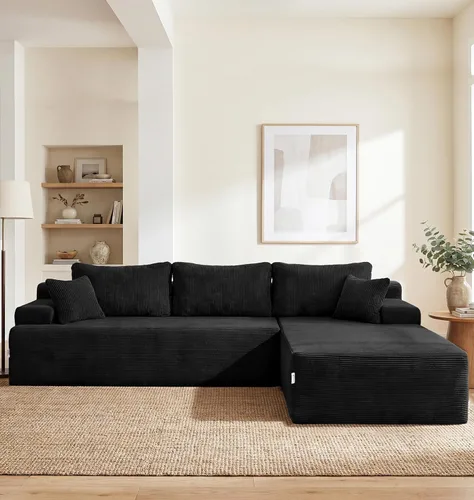 Vista 48 de Hobestluk - Sofá modular sin hueso, sofá seccional en forma de L 96" Right Facing Chaise Black,Memory Foam,Removable Cover,Non-slip Bottom,No