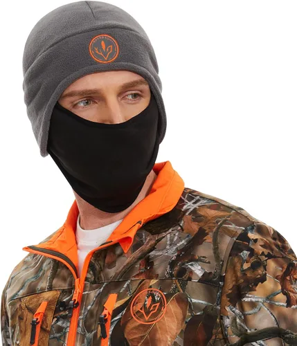 Vista 7 de BASSDASH Gorro de forro polar suave 2 en 1 con máscara de esquí, orejera, pesca en hielo, gorro de caza para hombres y mujeres, clima frío invierno