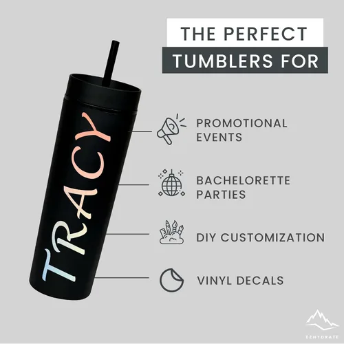 Vista 7 de SKINNY TUMBLERS - Paquete de 4 vasos de acrílico color pastel mate con tapa y popote, perfecto para el hogar, fiestas, viajes, vaso de plástico Negro