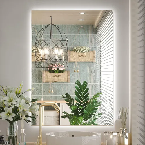 Vista 10 de Keonjinn - Espejo de 48x30 pulg retroiluminado LED para baño/tocador, luz de 3 colores ajustables blanca/cálida/natural, lúmenes altos, montaje