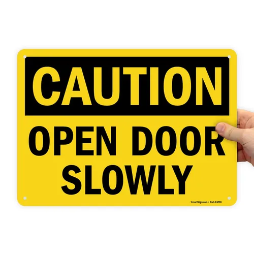 Vista 3 de Etiqueta "Precaution - Open Door Slowly" de SmartSign Vinilo laminado de 5 x 7 pulgadas