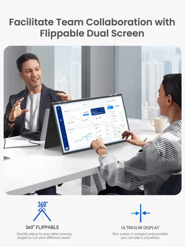 Vista 5 de QLED - Monitor portátil dual de 23.8" 100Hz FHD 1080P apilable – Pantallas verticales duales de 125% sRGB para codificación/juegos/trading, extensor