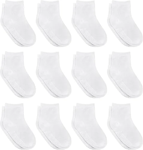 Vista 13 de Debra Weitzner Toddler Socks With Grips - 12 Pairs Crew Cotton Grip Socks for Baby Boys Girls Infant's and Kids 6-M - 7 years
