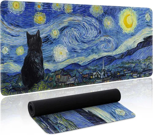 Vista 7 de Alfombrilla de Ratón Boho XL Grande Tapete de Escritorio Alfombrilla de Ratón y Teclado Extendida Abstracta con Base Antideslizante y Borde Cosido