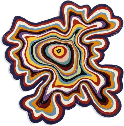 Vista 3 de Beyond Rug - Alfombra de forma irregular con patrón de ilusión copetuda a mano, 100% lana, hecha a mano (color multicolor, 4 x 4 pies)
