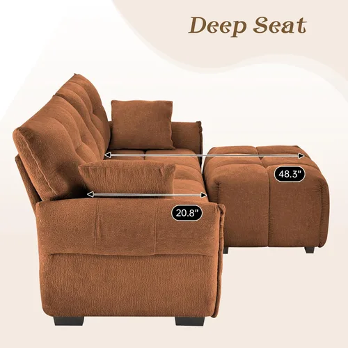 Vista 4 de Leyu&Hafort Sofá modular seccional, sofá modular Cloud con asiento profundo, moderno sofá modular con otomana móvil, sofá de felpilla con almohadas