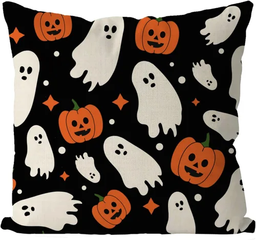Vista 8 de GAGEC Fundas de almohada de Halloween de 12 x 20 pulgadas, funda de almohada de lino con calabazas fantasmas, fundas de almohada de lino