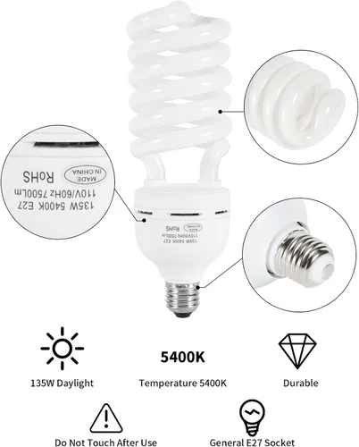 Vista 4 de Skytex 1 unidad de foco de luz de 135 W, 5400 K de temperatura de color, foco de luz CFL para fotografía, kit de iluminación de luz diurna