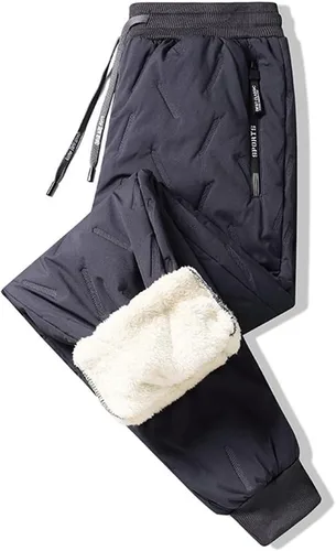 Vista 3 de Pantalones cálidos de invierno Mem de lana clásica gruesa y holgada de terciopelo para hombre, pantalones deportivos de lana de cordero para hombre