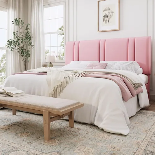 Vista 14 de SHA CERLIN Base de cama de plataforma de tamaño completo, cama tapizada de terciopelo con cabecera ajustable, diseño capitoné de canal vertical