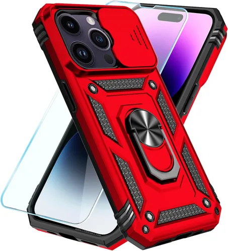 Vista 10 de SunStory Compatible con iPhone 13 Case/iPhone 14 Case con Protector de Pantalla HD y Cubierta de Cámara Deslizante y Soporte de Anillo Giratorio