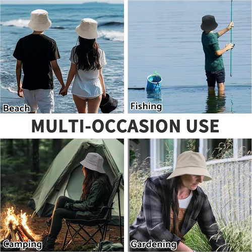 Vista 6 de NPQQUAN Bucket Hats for Men Woman Packable Foldable Sun Hats for Women Beige