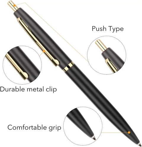 Vista 3 de Unibene Paquete de 6 bolígrafos negros y dorados, tinta negra de punta media de 0.039 pulgadas con 6 recambios de acero inoxidable para negocios