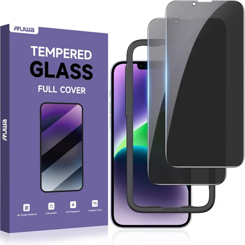 Vista 15 de ruwa Protector de pantalla de privacidad para iPhone 12 Pro Max [6.7 pulgadas] [2 unidades] Película de vidrio templado antiespía con marco