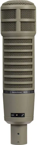 Vista 4 de Electro-Voice RE20 - Micrófono locutor de transmisión con paquete Variable-D (beige fawn) con filtro pop de dirección frontal y cable XLR-XLR
