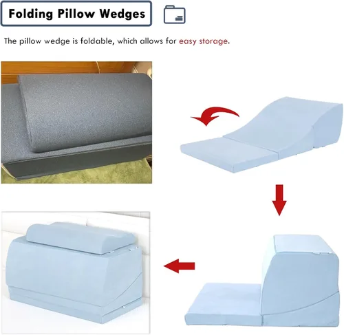 Vista 3 de AMUFJJ Almohada de cuña extra larga de 40 pulgadas, cuñas de almohada plegables para reflujo ácido/apnea del sueño/postcirugía, cuña de cama