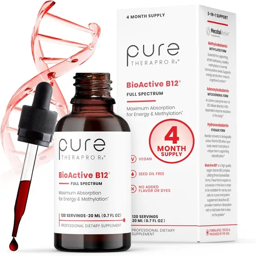 Vista 10 de Pure TheraPro BioActive Vegan Metilada Vitamina B12 Sublingual Líquida Metilcobalamina, Hidrocobalamina y Adenosilcobalamina 1,000 mcg por gota