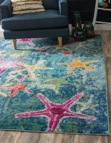 Vista 11 de Alfombra moderna Positano de estilo costero de Loom, Polipropileno, Azul marino
