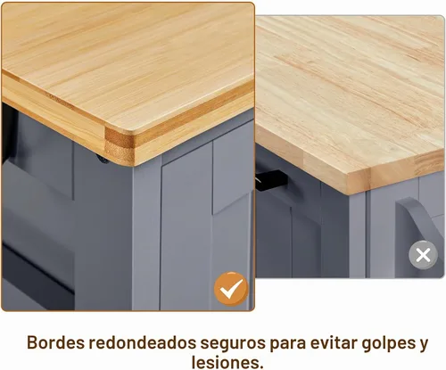 Vista 8 de Yaheetech Carrito de Isla de Cocina con Ruedas, Carrito de Almacenamiento Rodante con Encimera de Bambú, 3 Cajones, 3 Estantes Extraíbles y Ruedas