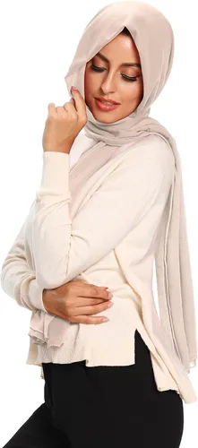 Vista 2 de Bufandas de hiyab de jersey para mujer, bufanda para la cabeza, envoltura musulmana para la cabeza Beige
