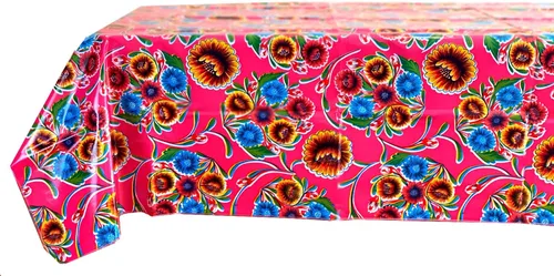 Vista 2 de Alux Sweet Flower Mantel de Hule - Rosa - Vinilo de Plástico PVC - Mantel de Plástico (Círculo de 55 pulgadas)
